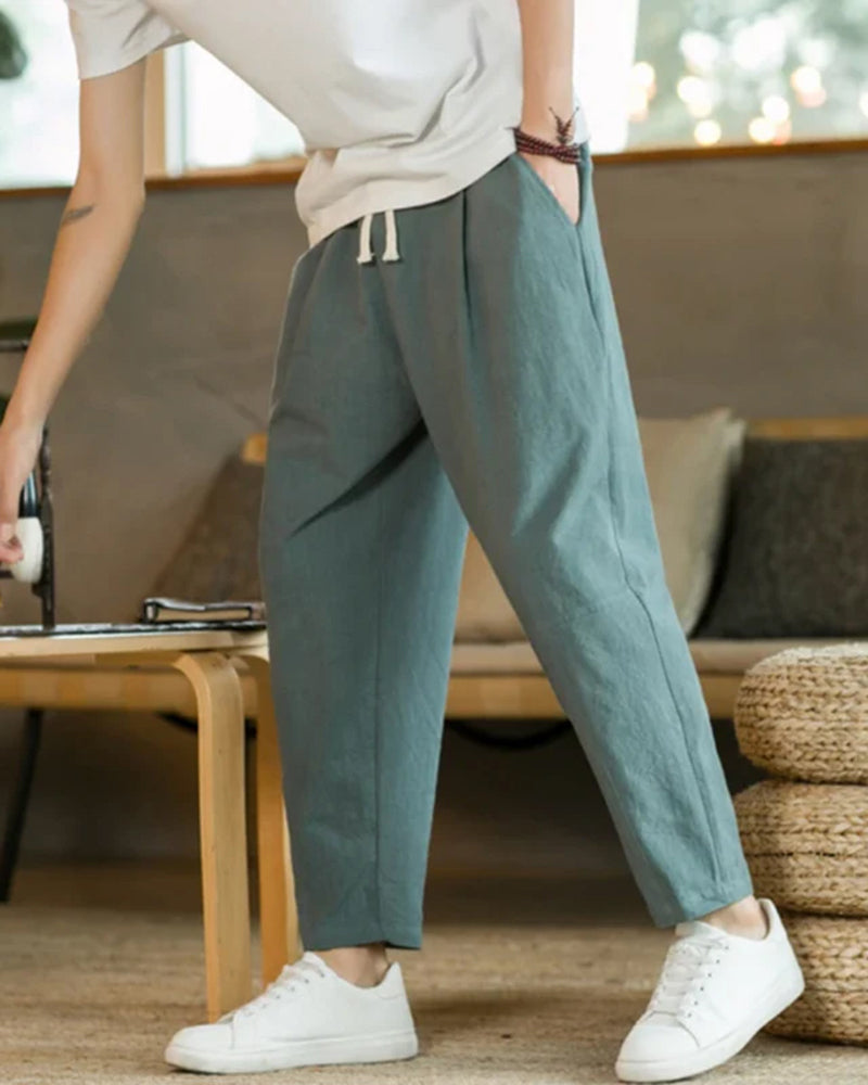 Men's Relaxed Drawstring Tapered Cotton Trousers