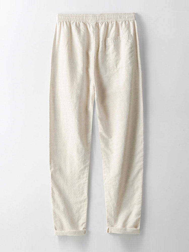 Men's Printed Cuban Shirt and Linen Blend Trousers Summer