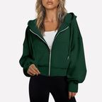 Women's Zip Hoodie Relaxed Fit Cropped Drawstring Jacket