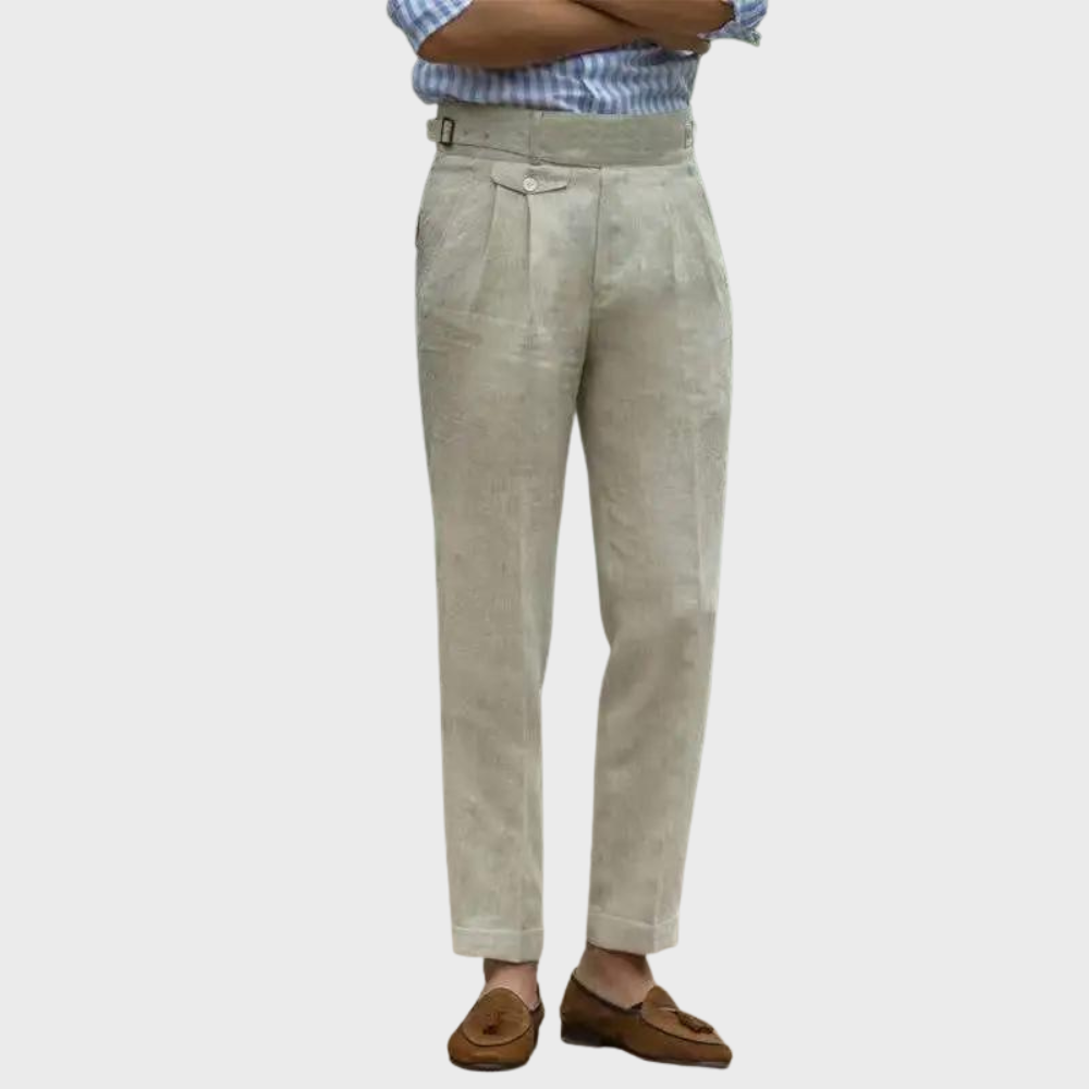 Men's High Waist Tailored Linen Trousers Elegant Casual Pants