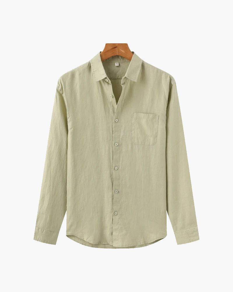 Men's Linen Button Up Shirt Relaxed Long Sleeve Essential