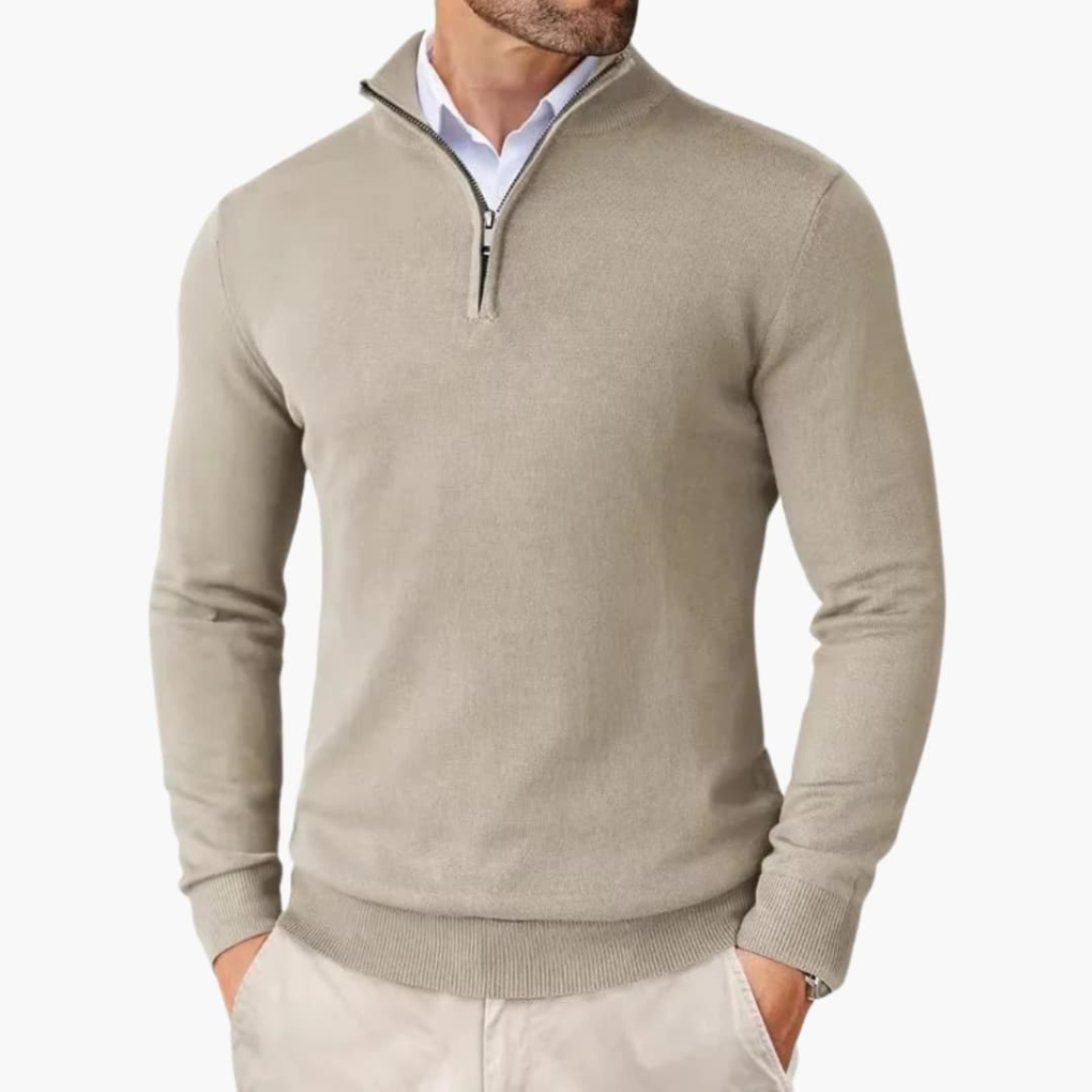 Men's Quarter Zip Pullover Ribbed Hem Knit Top