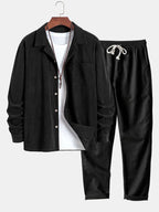Men's Corduroy Cuban Collar Shirt and Linen Blend Relaxed