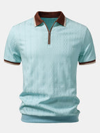 Men's Textured Knit Polo Quarter Zip Tailored Fit