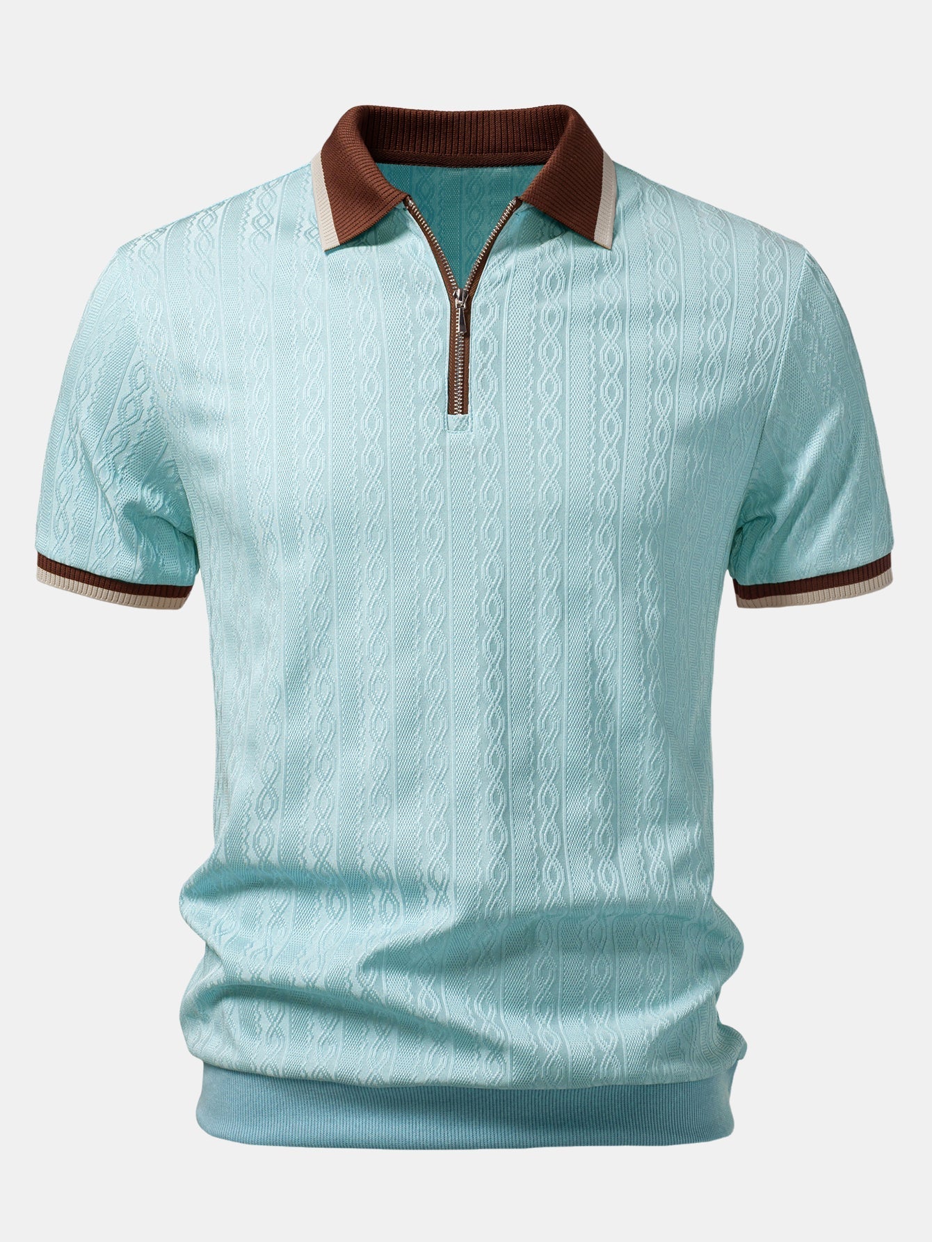 Men's Textured Knit Polo Quarter Zip Tailored Fit
