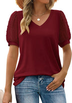 Women's V-Neck Puff Sleeve Top – Feminine Summer