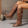 Women's Leg-Lengthening Gathered Shaft Boots with Side Zip - Light Brown