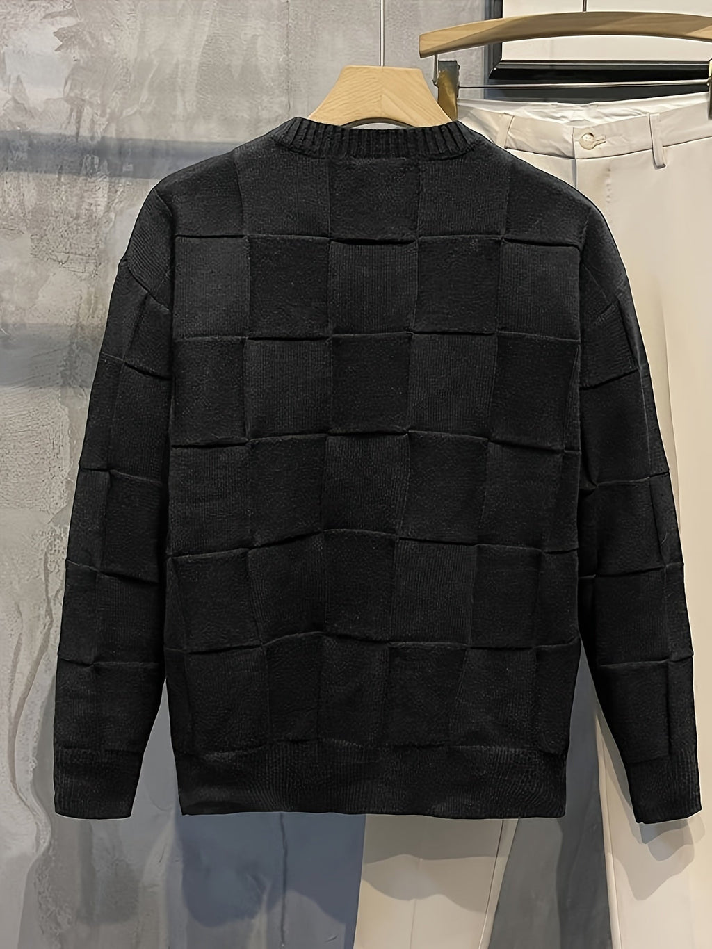 Women's Raised Grid Texture Crewneck Knit Sweater