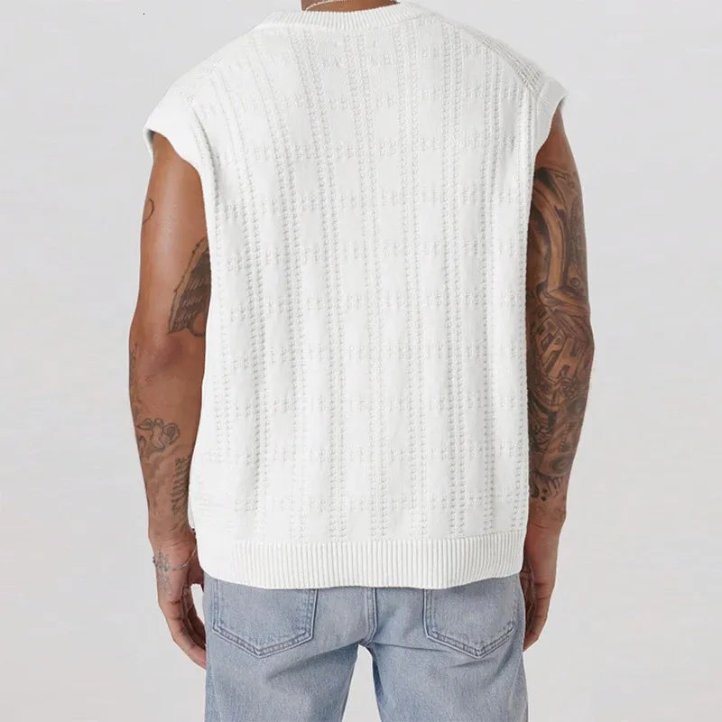 Men's Knitted Vest Button Front Textured Sleeveless Summer Layer