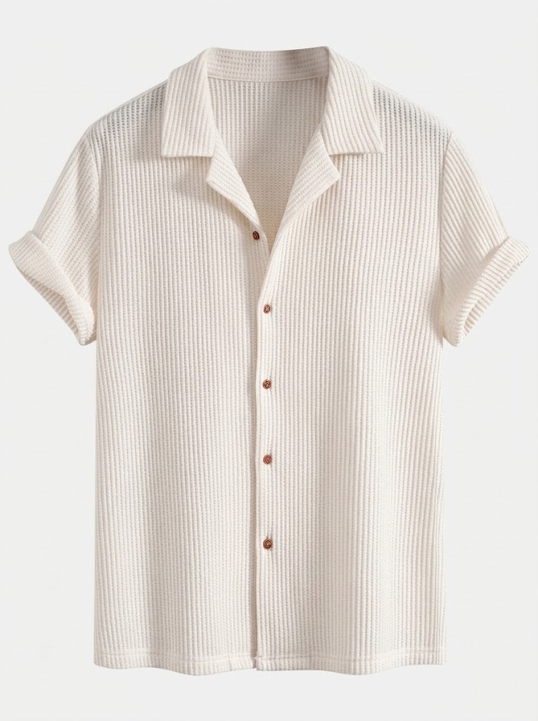 Men's Textured Waffle Resort Set Button Shirt with Linen