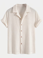 Men's Textured Waffle Resort Set Button Shirt with Linen
