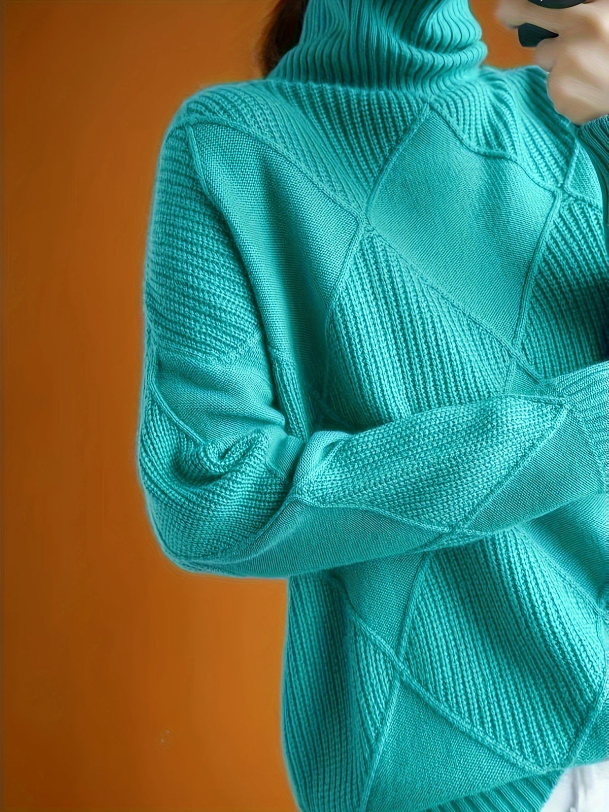 Women's Insulating Knit Turtleneck with Diamond Stitch Detail