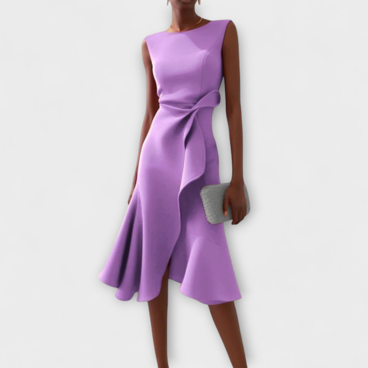 Women's Sleeveless Midi Dress With Draped Asymmetrical Hem