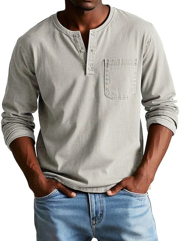 Men's Long Sleeve Henley Shirt Relaxed Casual Layer