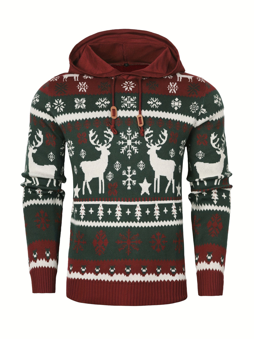 Women's Holiday Knit Hoodie Sweater with Reindeer Pattern