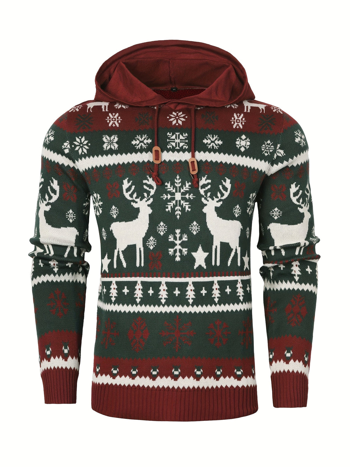 Women's Holiday Knit Hoodie Sweater with Reindeer Pattern