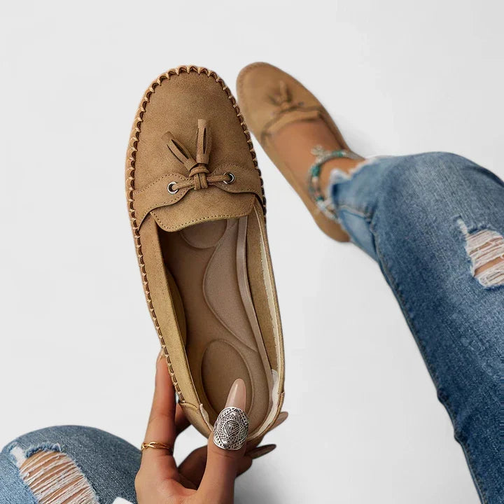 Women's Suede Bow Loafers Slip-On Moccasin Flat Shoes