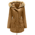 Women's Lined Hooded Parka with Zip-and-Snap Front - Brown