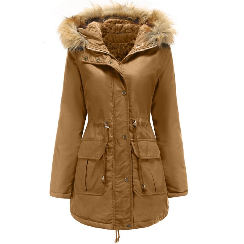 Women's Lined Hooded Parka with Zip-and-Snap Front - Brown