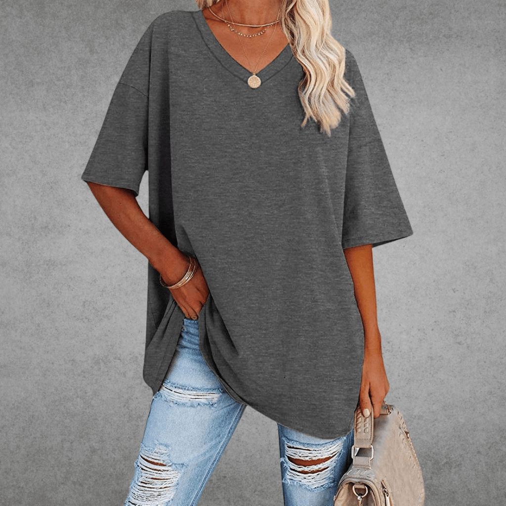 Women's Relaxed V-Neck T-Shirt – Oversized Summer Top