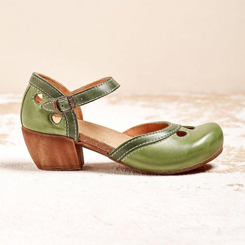 Women's Contrast-Panel Ankle Strap Flats with Cutout Details