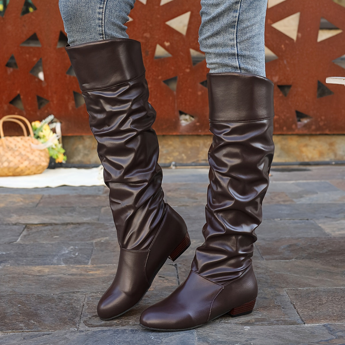 Women's Soft Slouch Tall Boots for Everyday Wear - Dark Brown