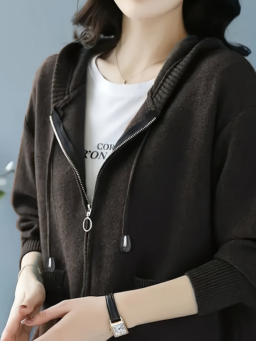 Women's Soft Knit Full-Zip Hoodie Cardigan with Pockets