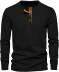 Men's Ribbed Henley Shirt Long Sleeve Casual Top