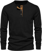 Men's Ribbed Henley Shirt Long Sleeve Casual Top