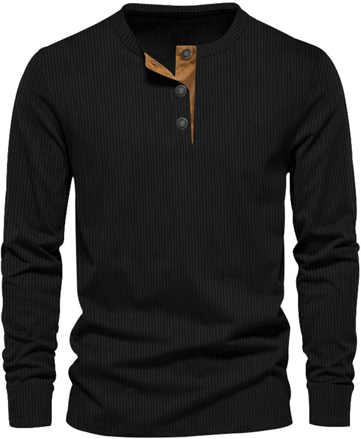 Men's Ribbed Henley Shirt Long Sleeve Casual Top