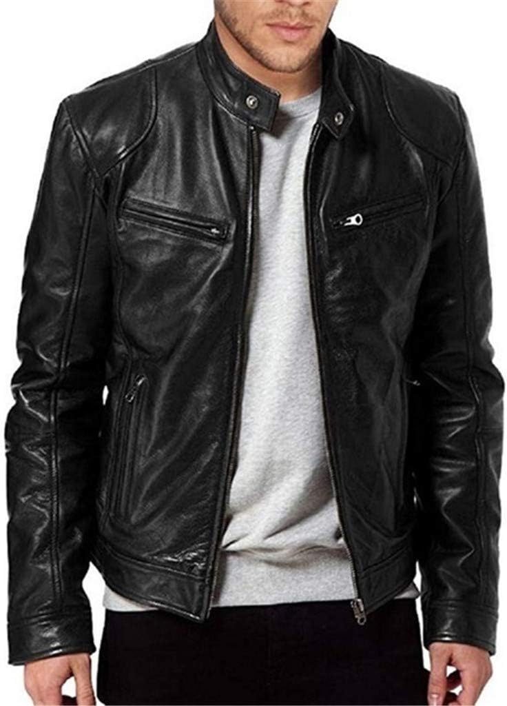 Men's Multi-Pocket Faux Leather Moto Jacket, Stand or Lapel Collar