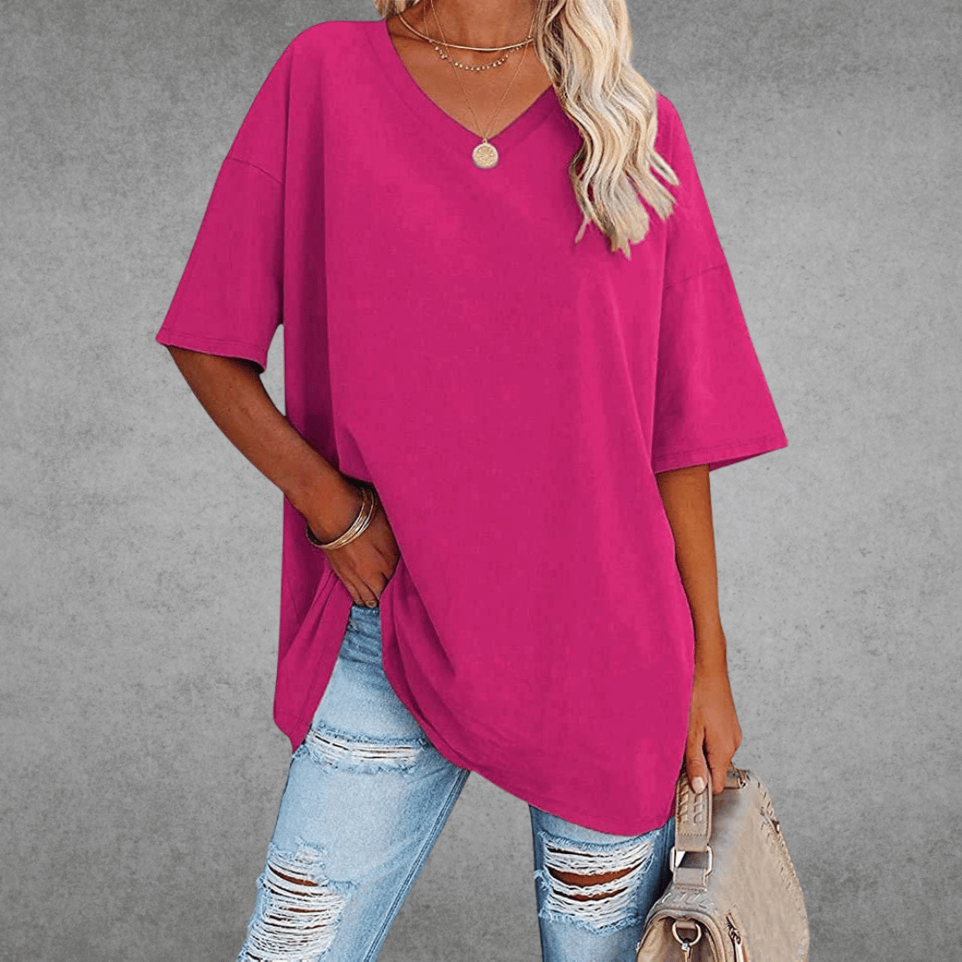 Women's Relaxed V-Neck T-Shirt – Oversized Summer Top