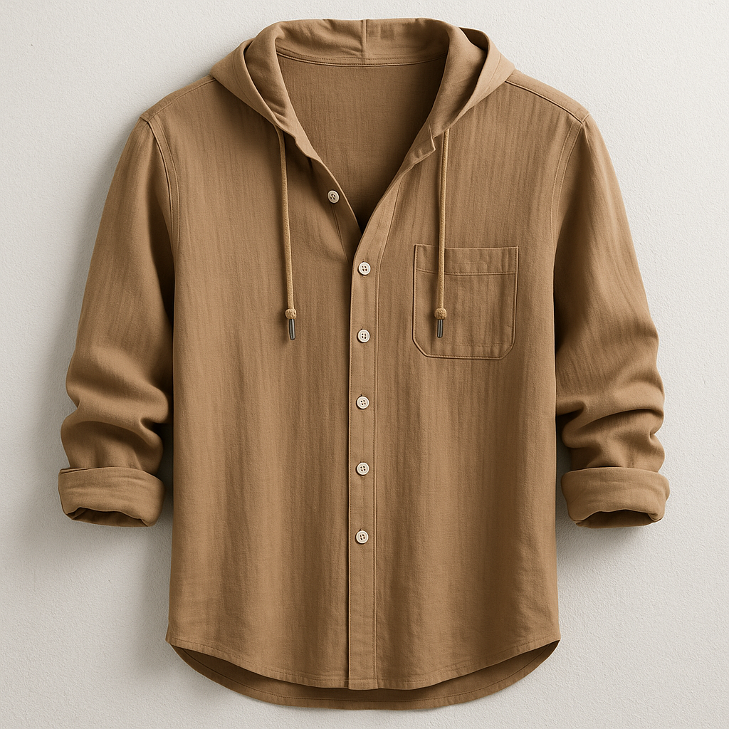 Men's Hooded Button Shirt Relaxed Lightweight Casual Overshirt