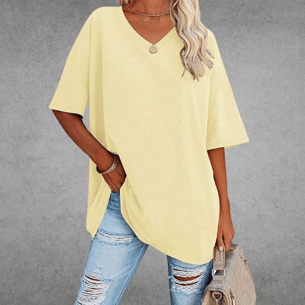 Women's Relaxed V-Neck T-Shirt – Oversized Summer Top