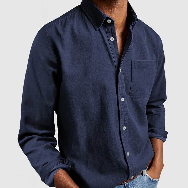 Men's Long Sleeve Button Up Casual Shirt With Chest