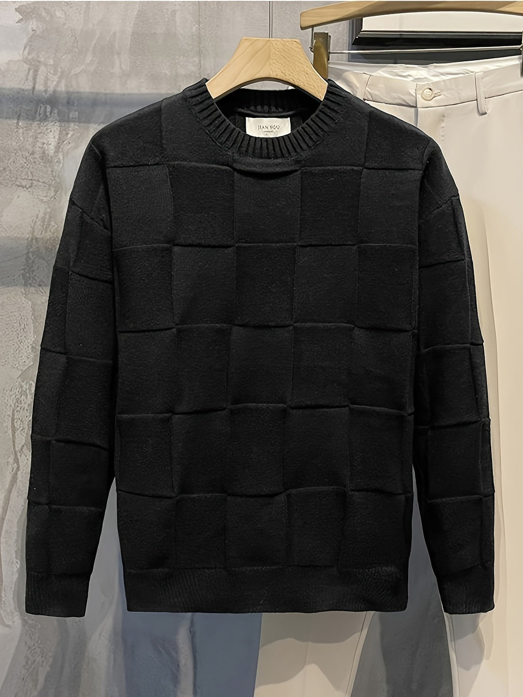 Women's Raised Grid Texture Crewneck Knit Sweater