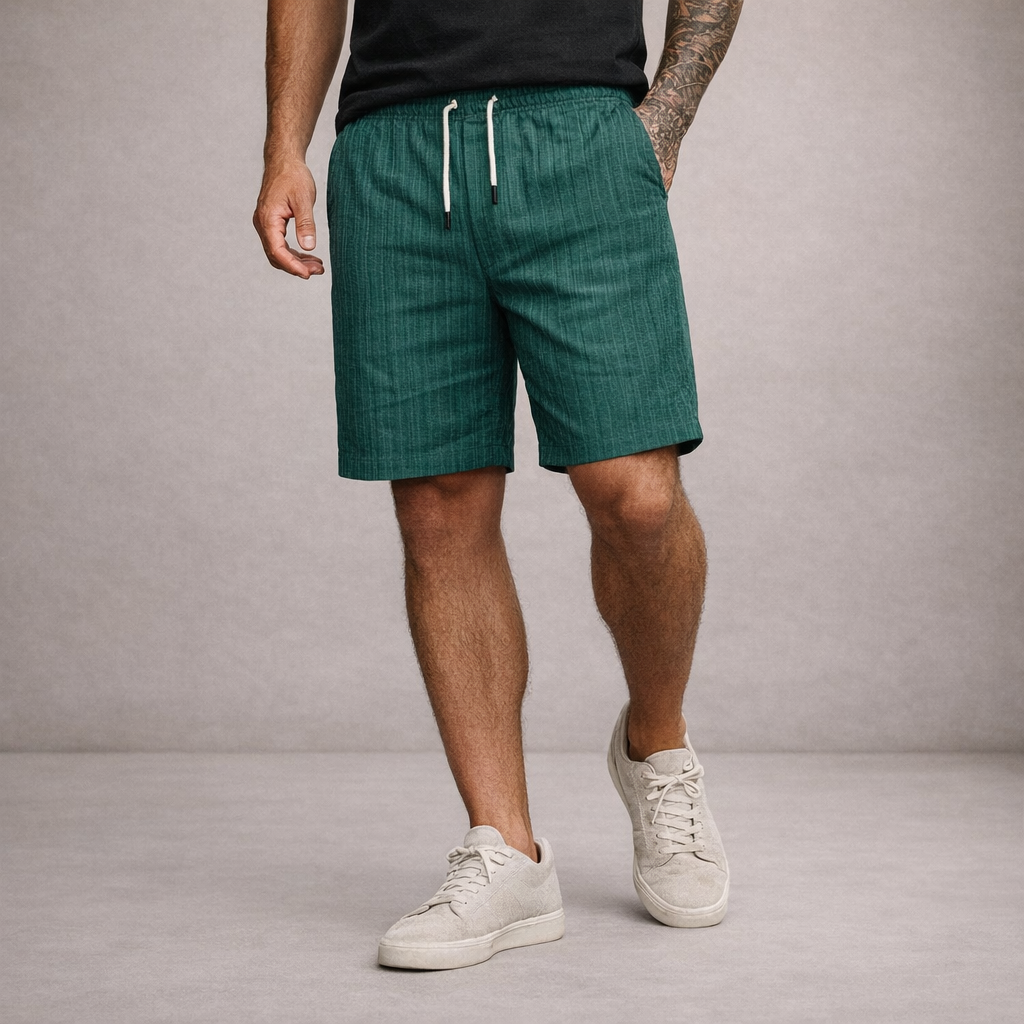 Men's Linen Shorts Drawstring Waist Printed Summer Fit