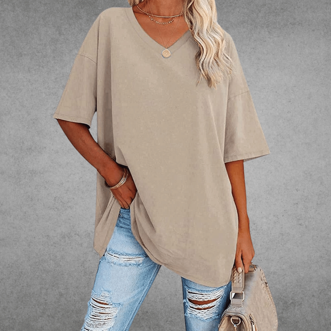 Women's Relaxed V-Neck T-Shirt – Oversized Summer Top