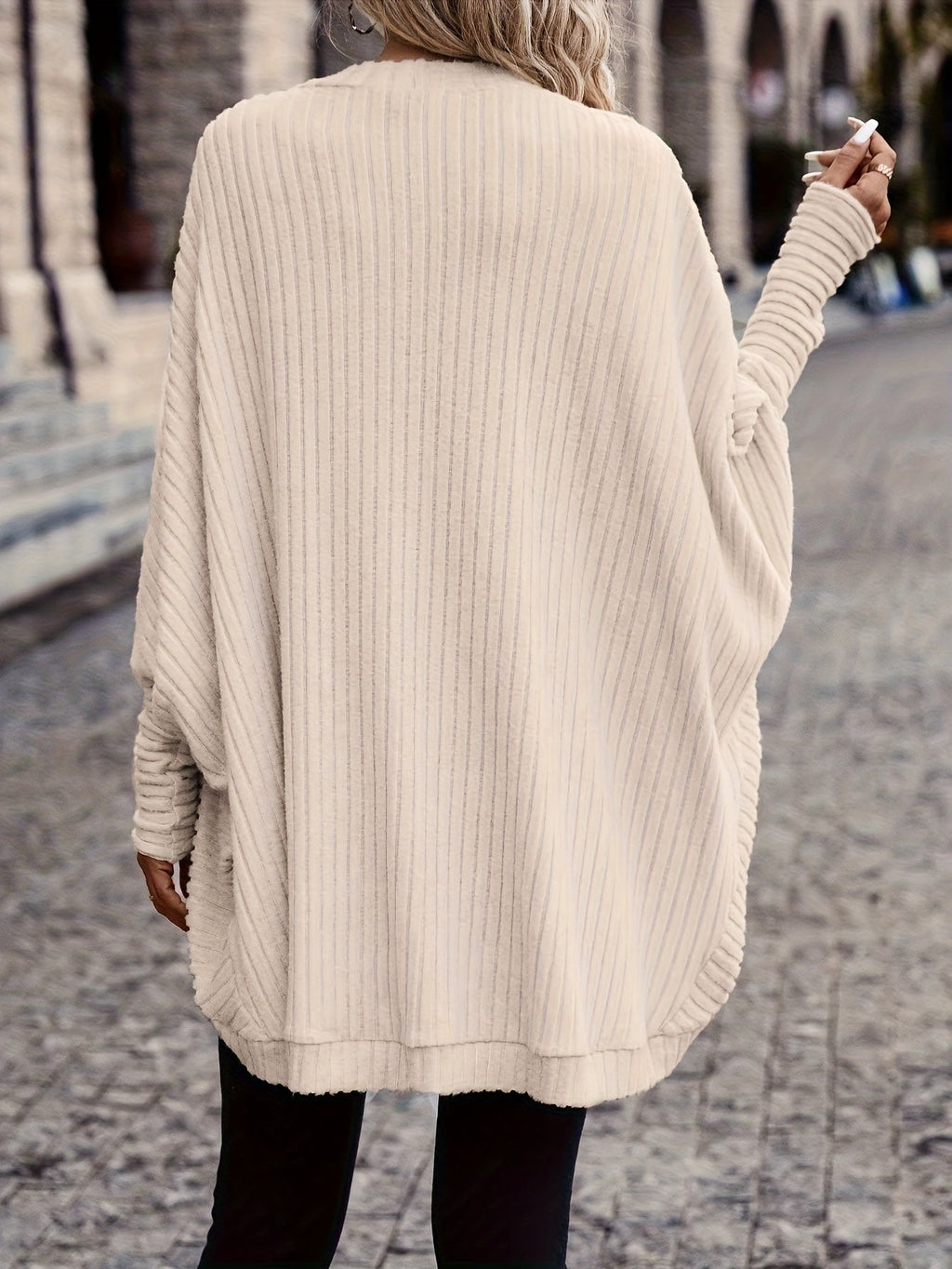 Women's Buttonless Ribbed Drape Cardigan
