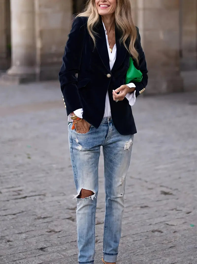 Women's Plush Velvet Evening Blazer with Subtle Sheen