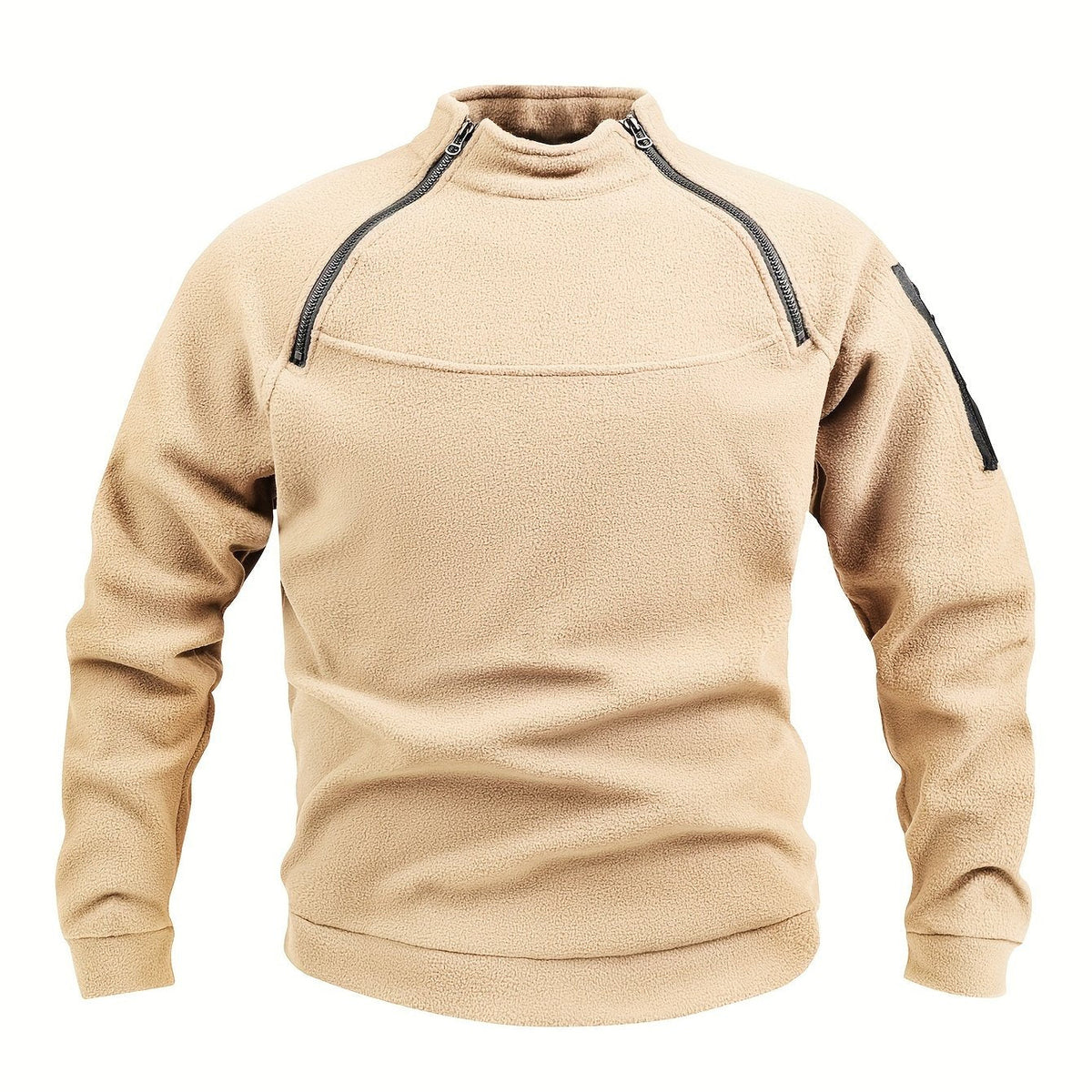 Women's Cold-Weather Plush Knit Sweater with Zip Accent - Apricot