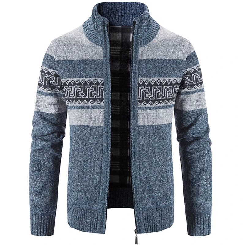 Men's Warm Knitted Zip Up Jacket Soft Stand Collar