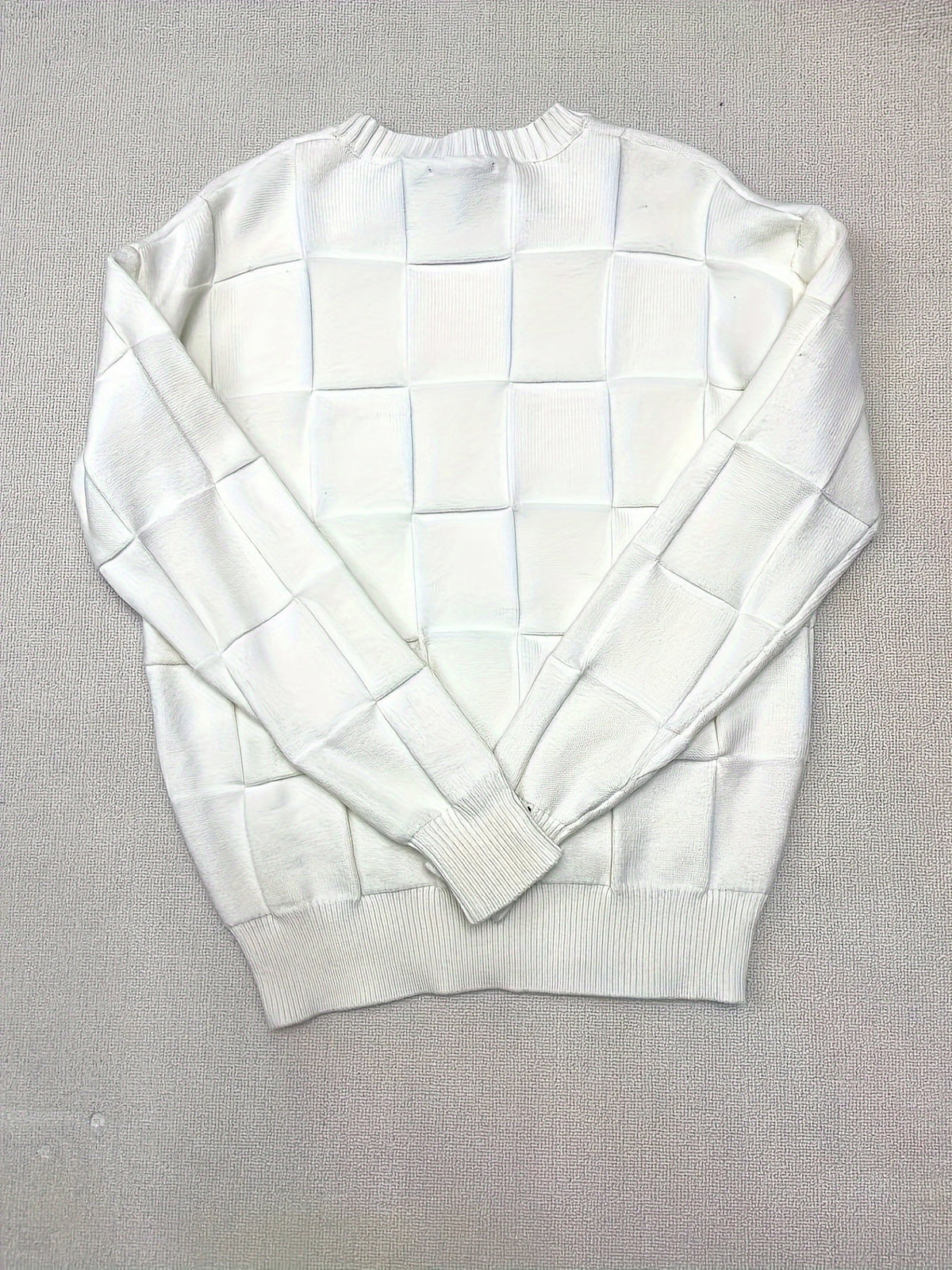 Women's Raised Grid Texture Crewneck Knit Sweater