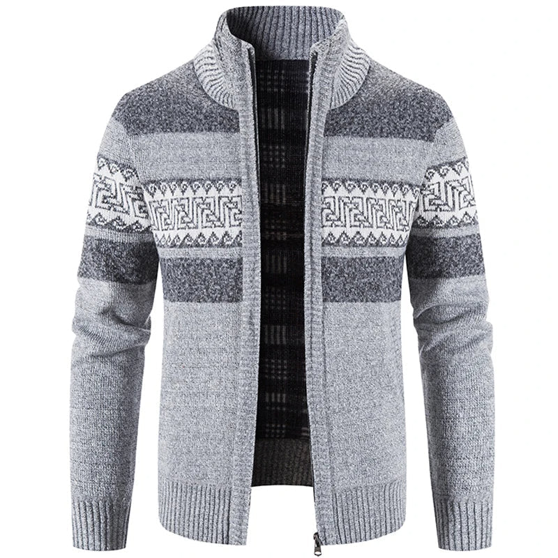 Men's Warm Knitted Zip Up Jacket Soft Stand Collar