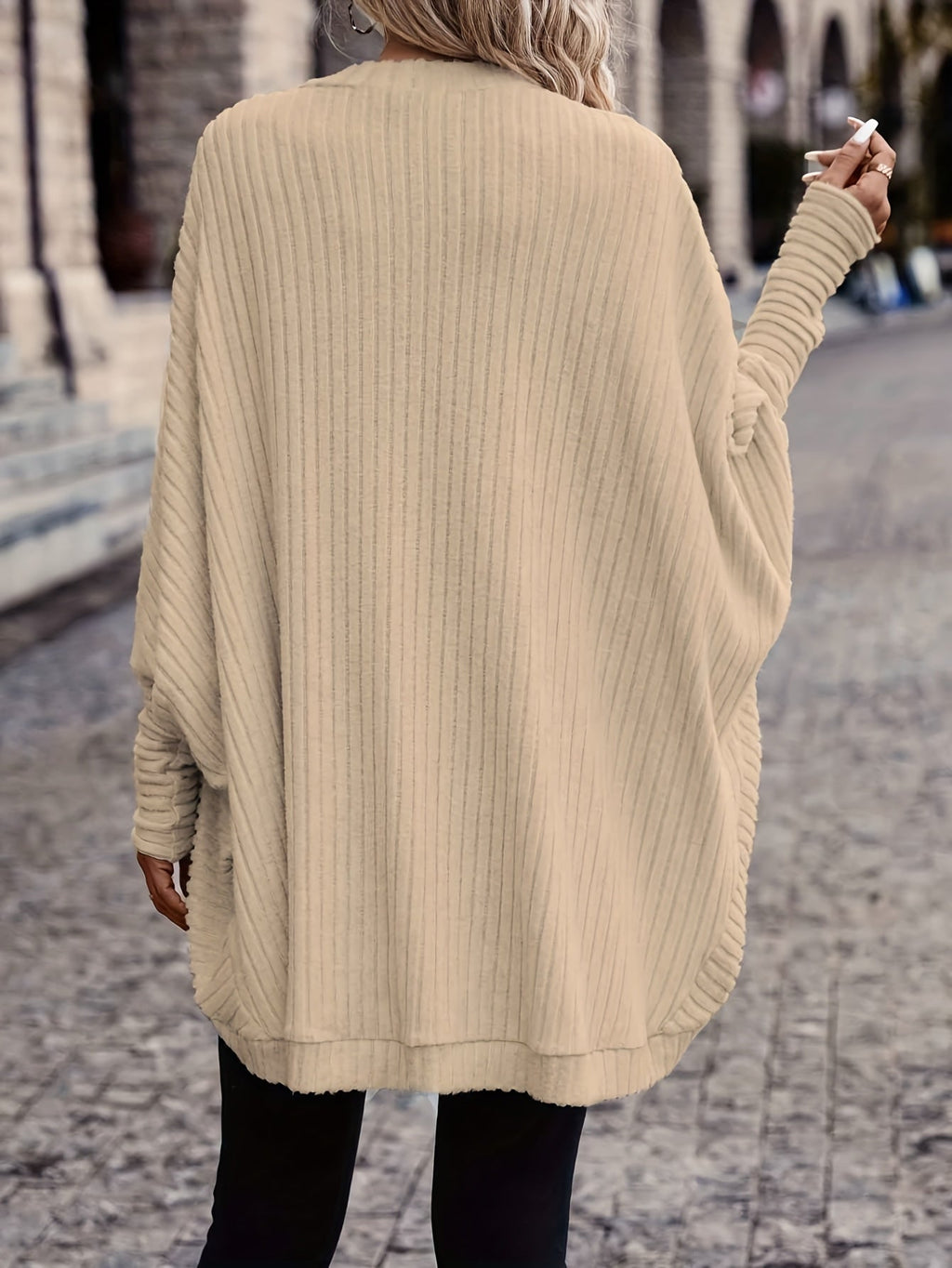 Women's Buttonless Ribbed Drape Cardigan