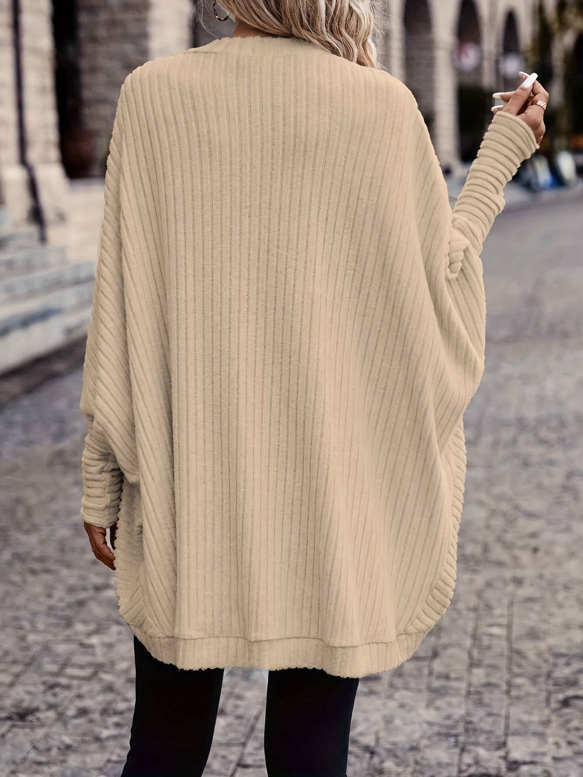 Women's Buttonless Ribbed Drape Cardigan