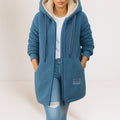 Women's Plush Longer-Line Zip Coat with Soft-Lined Hood - Blue