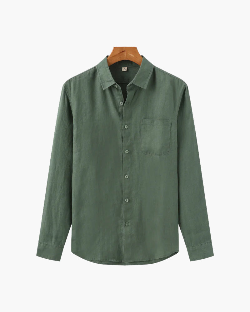 Men's Linen Button Up Shirt Relaxed Long Sleeve Essential