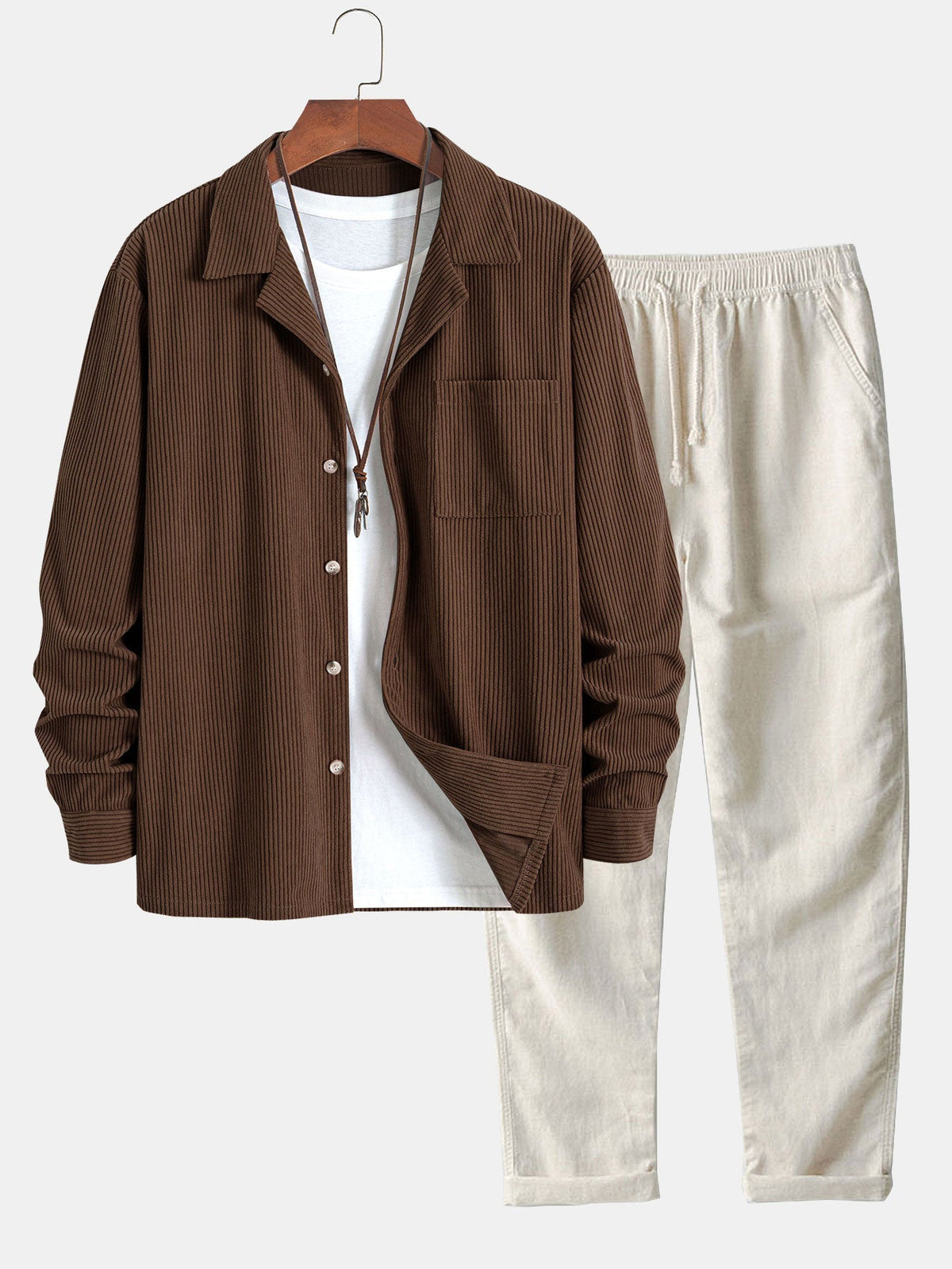 Men's Corduroy Cuban Collar Shirt and Linen Blend Relaxed