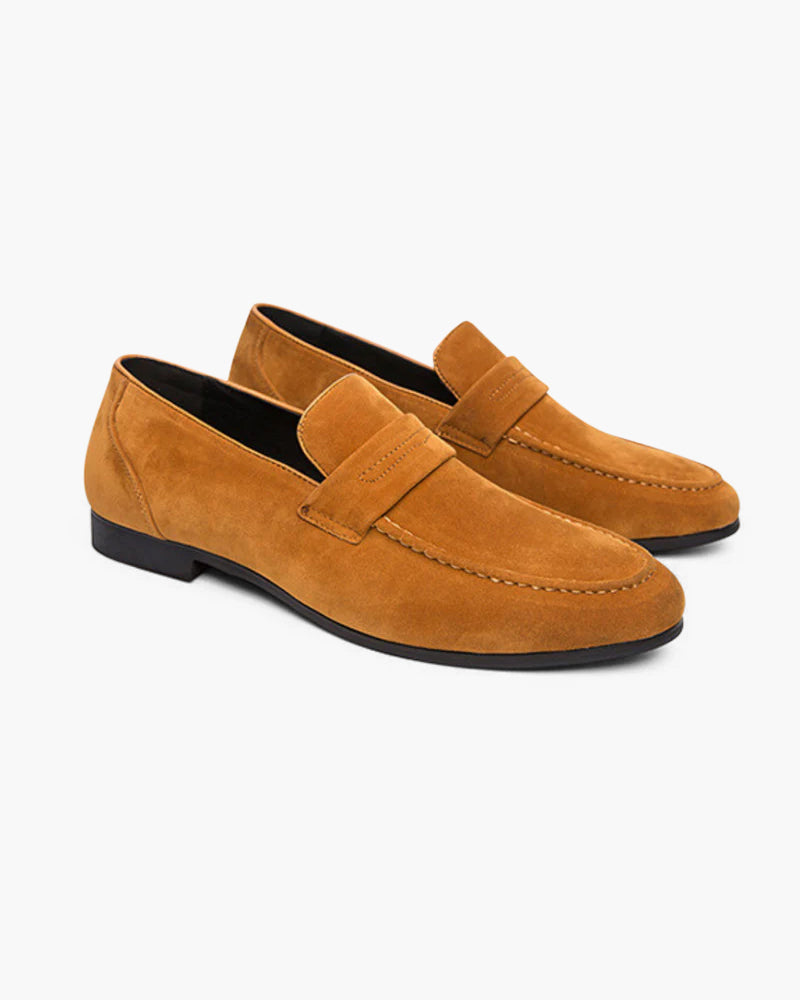 Men's Suede Penny Loafers Sleek Low Profile Dress Shoes